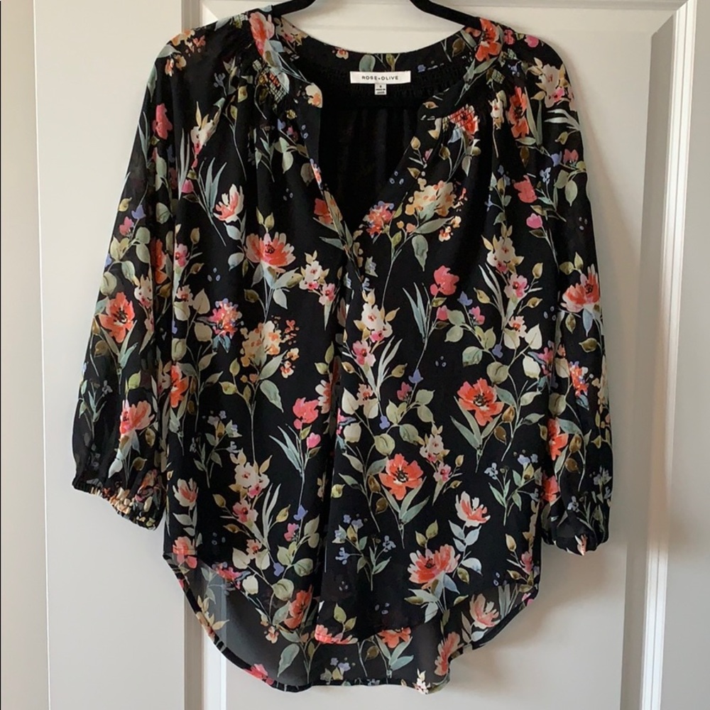Rose + Olive Floral Top